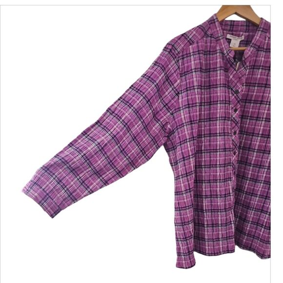 Allison Daley NWT Sz 1X Button Front Plaid Shirt Pink Purple Check Lightweight - Picture 4 of 16